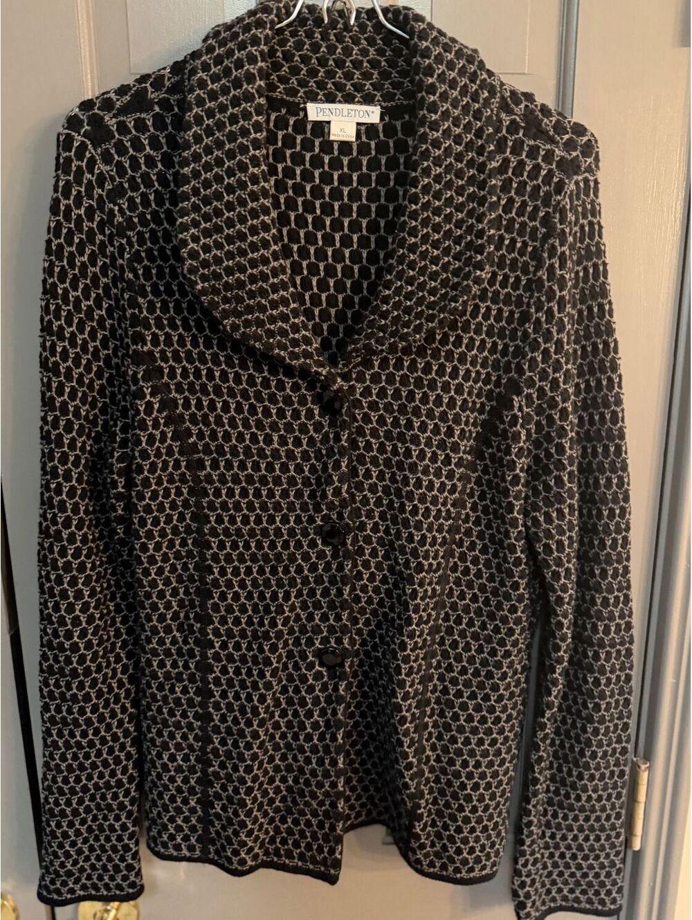 Pendleton Women's Knit Cotton Cardigan Blazer Jacket Geometric Pattern Sz XL